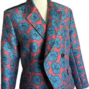 ARGENT Floral Double-Breasted Blazer Jacket in Coral and Teal 12-14